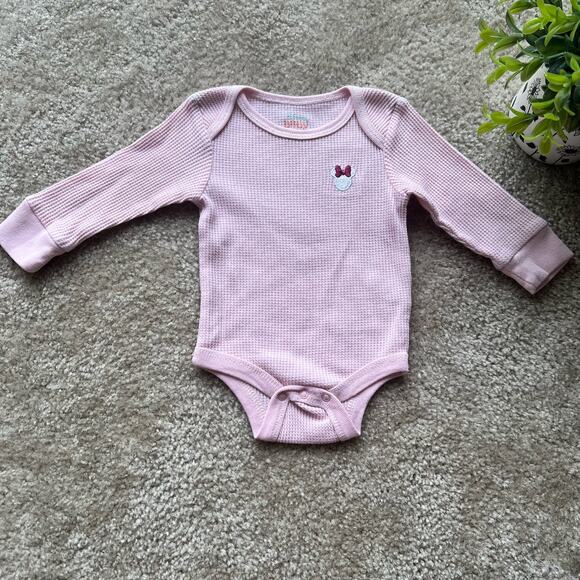 Disney Baby Pink Minnie Mouse Waffle Knit Long Sleeve One Piece Set of 2 - Picture 3 of 14